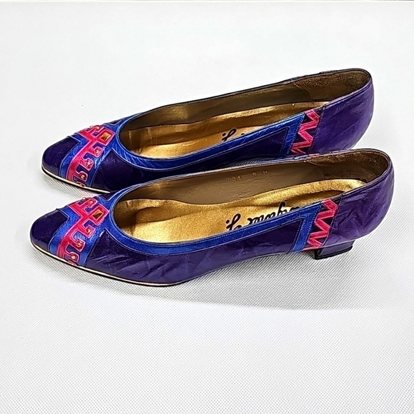 80's vintage Margaret J color block leather pumps - Picture 5 of 12